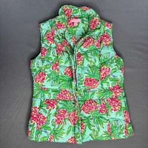 Lilly Pulitzer Vest Womens Extra Small Pineapple Shake Puffer Quilted Duck Down